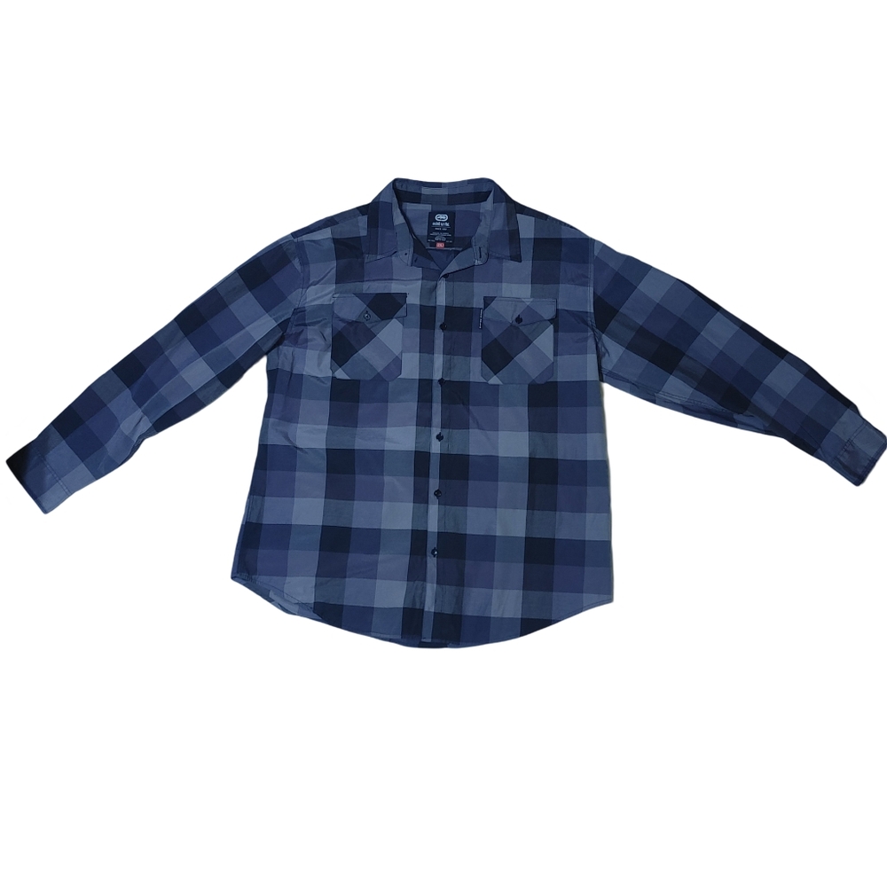Ecko Unltd. Adult Men's 2XL Black  Gray Madras Plaid Button Up Long Sleeve Shirt